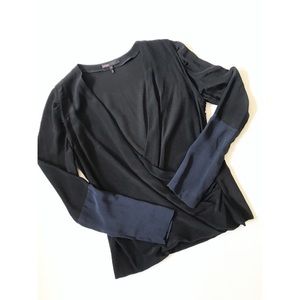 Maje Black And Navy Silk Wrap Top